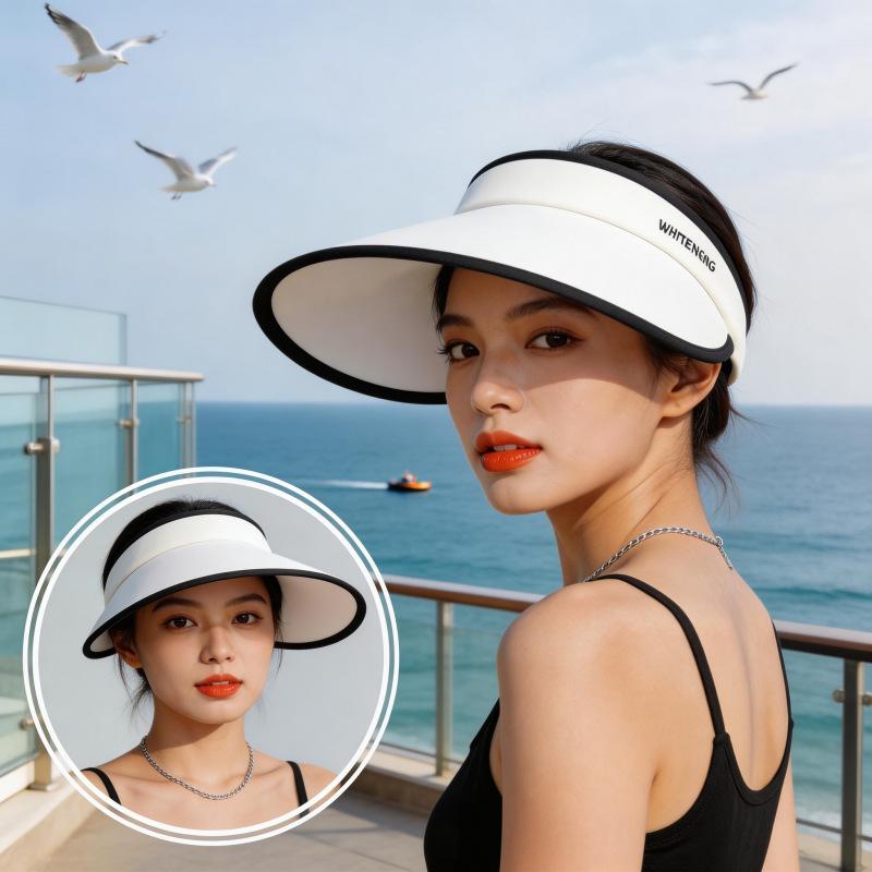 Empty Top Sunscreen Hat Women's Outdoor Can Tie Ponytail Large Brim Quick-drying Duck Tongue Sun Hat Embroidered Letter Sun Hat