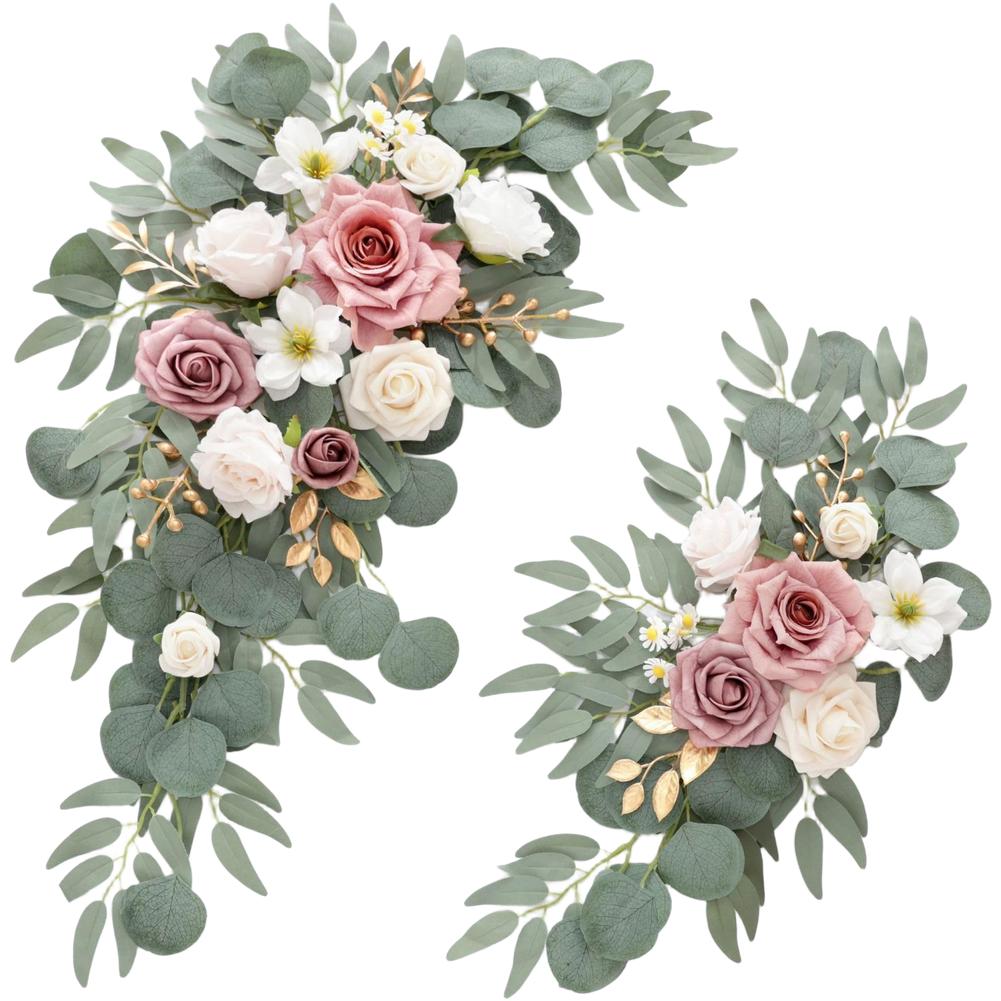 Wedding Entrance Floral Decor with Faux Flower Swag Featuring Lifelike Silk and Plastic Flowers for Ceremony and Reception Party
