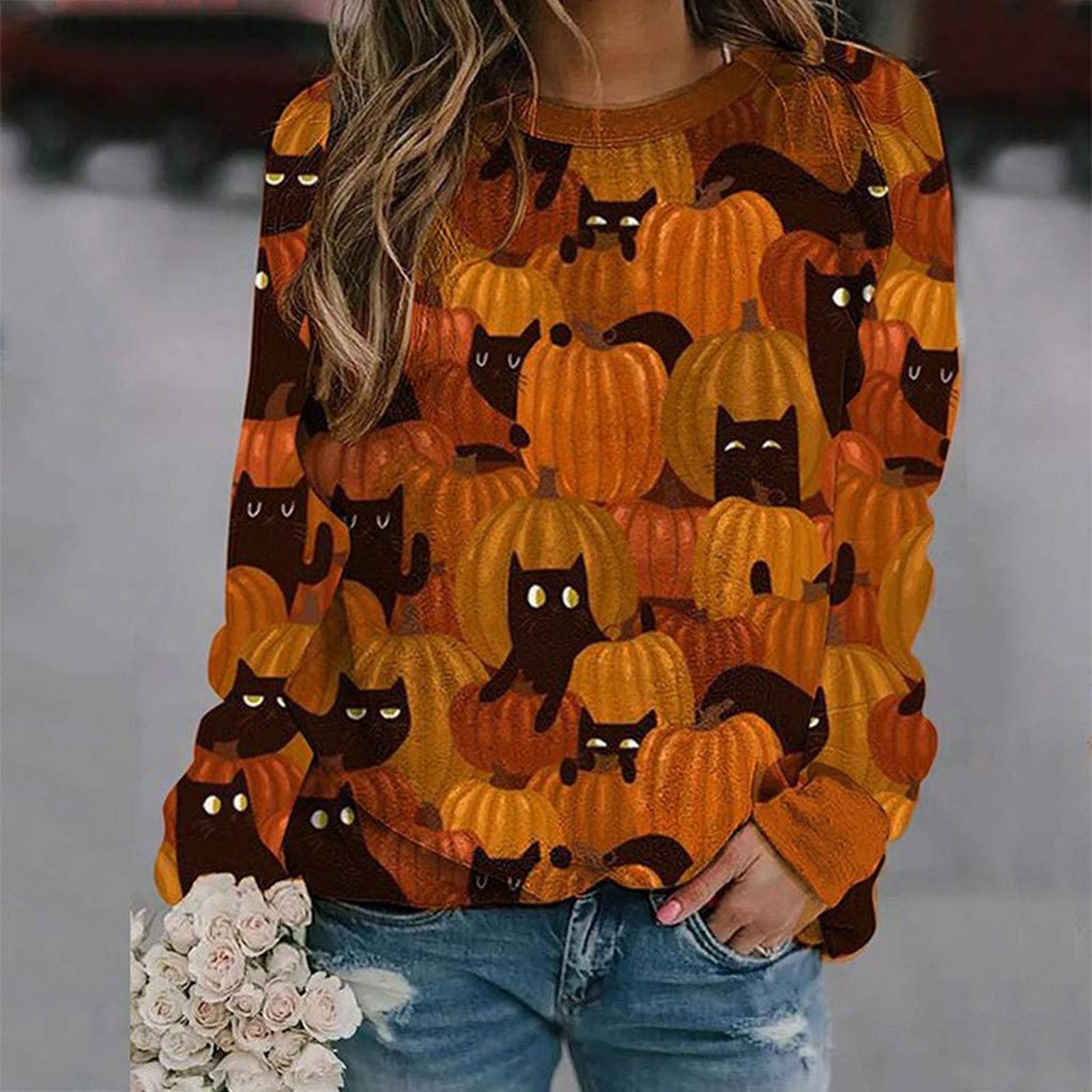 Halloween Fashion Women s Casual Long Sleeve Printed Ladies Sweatshirt Tops L