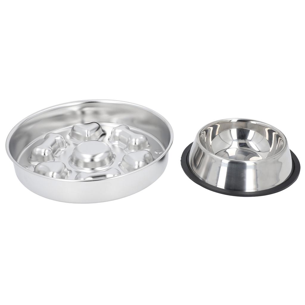 2 Pcs Slow Feeder Dog Bowls Stainless Steel Slow Down Eating Pet Dish Bowls Easy Cleaning Feeding