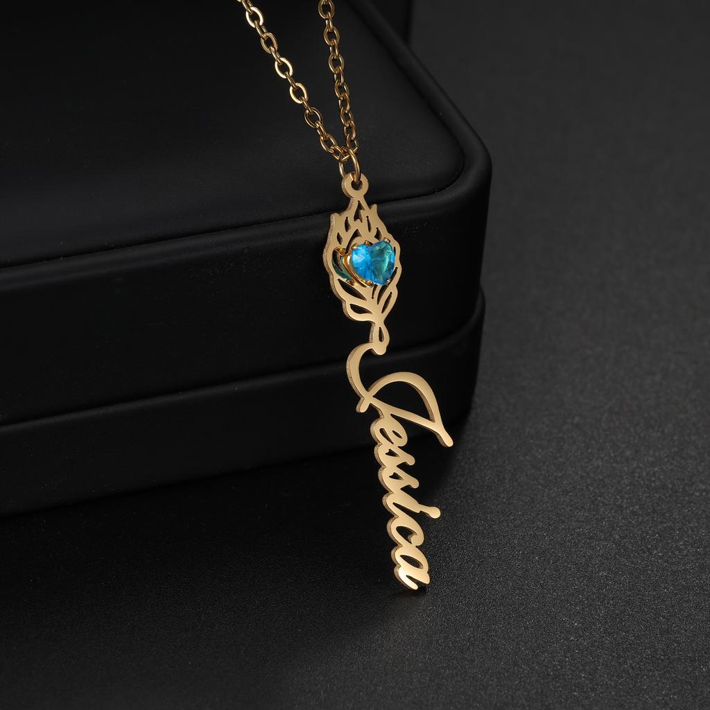 Atoztide Custom Personalized Birthday Stone Necklaces Stainless Steel Name Gold Color Necklace Jewelry Chain Pendant for Women