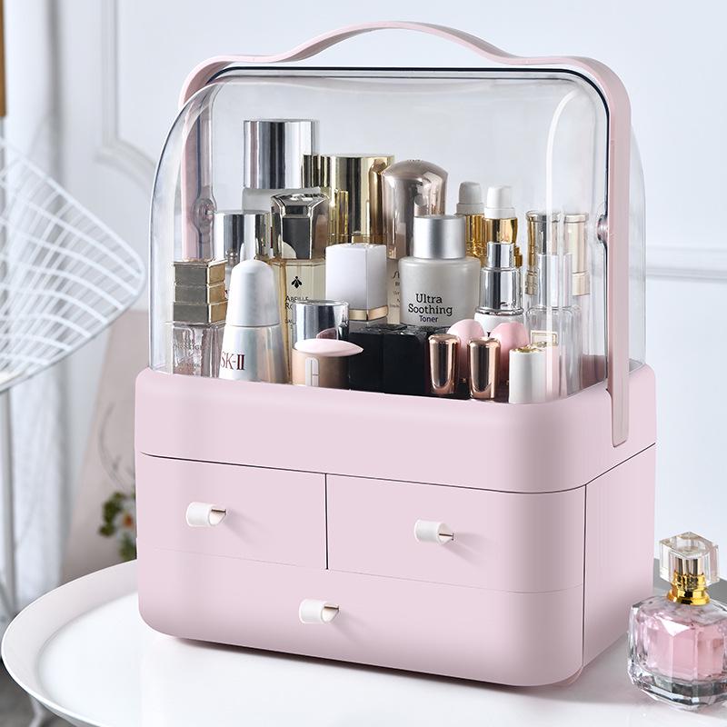Large Capacity Multi-Layer Cosmetic Organizer: Dustproof Skincare & Lipstick Storage Box with Drawers for Desktop Dressing Tables