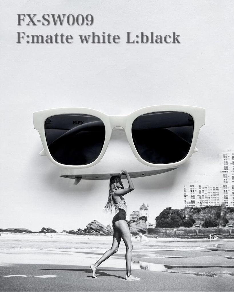 Square Wide Sunglasses Matte Brand Popular Stylish Fashion Glasses UV Protection [Flex] (Frame White, Lens Black) Women's Men's