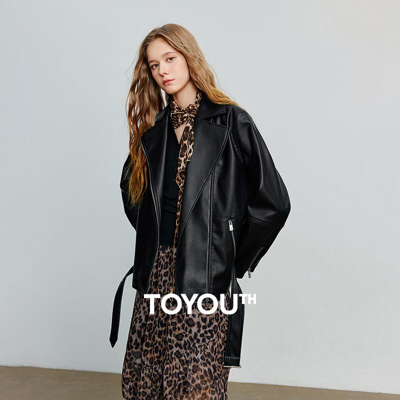 

Chuyu Women s PU Leather Belted Motorcycle Jacket L