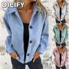 Jaquetas e Casacos Femininos Vintage Casuais DICFY com Estampa Lisa de Manga Longa e Gola POLO Outono Inverno