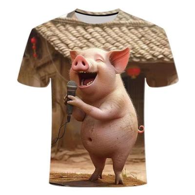 Αστείο T-shirt με Γουρούνι που Τραγουδά Ανδρικά Ρούχα Κοντομάνικο Μπλουζάκι με Στρογγυλή Λαιμόκοψη 3D Εκτυπωμένο Ζώο Καλοκαιρινά Casual Μοντέρνα T-shirts