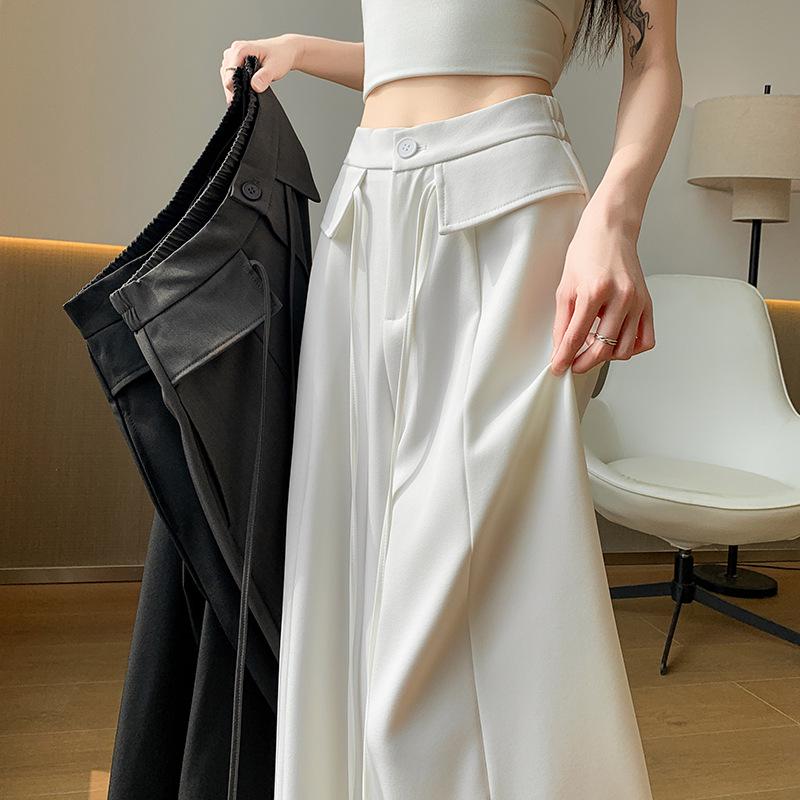 Women's Spring 2026 High-Waisted Lace-Up Wide-Leg Pants - Slimming, Casual, Floor-Length Scythe Style