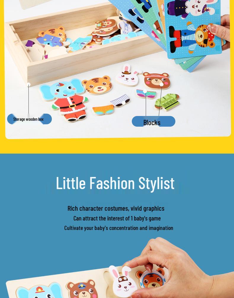Wooden Dress-Up Puzzle: Four Little Rabbits & Bears 
