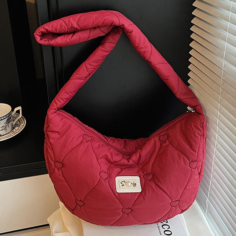 Autumn niche women's bag, large-capacity one-shoulder crossbody women's bag, high-value diamond grid dumpling bag, cotton clothing bag