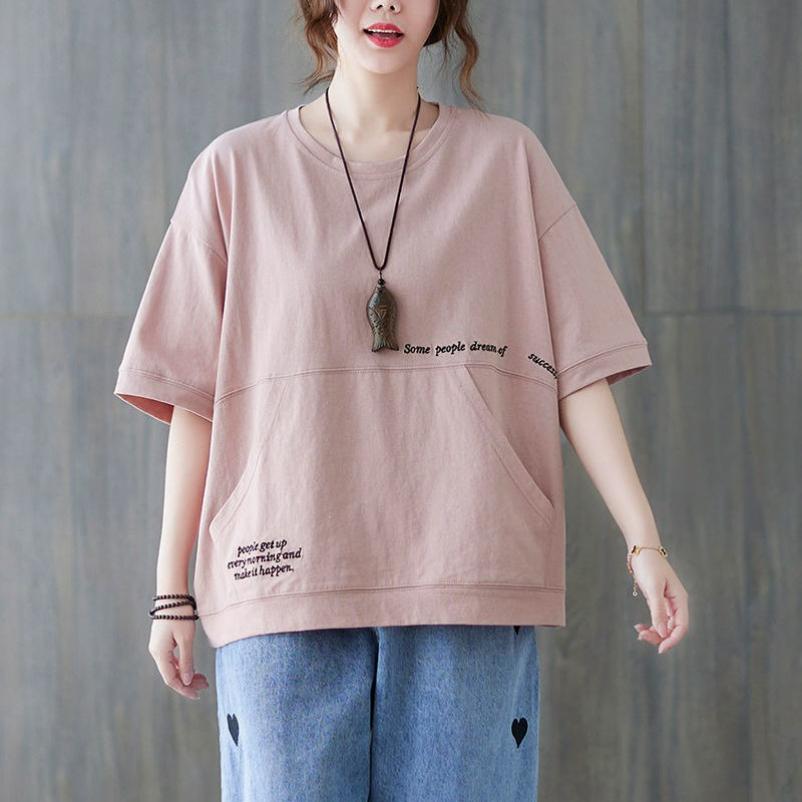 Short-sleeved Blouse Loose Covering Meat Large Size Literary and Artistic Simple Western Style Design Pullover Women's Summer T-shirt
