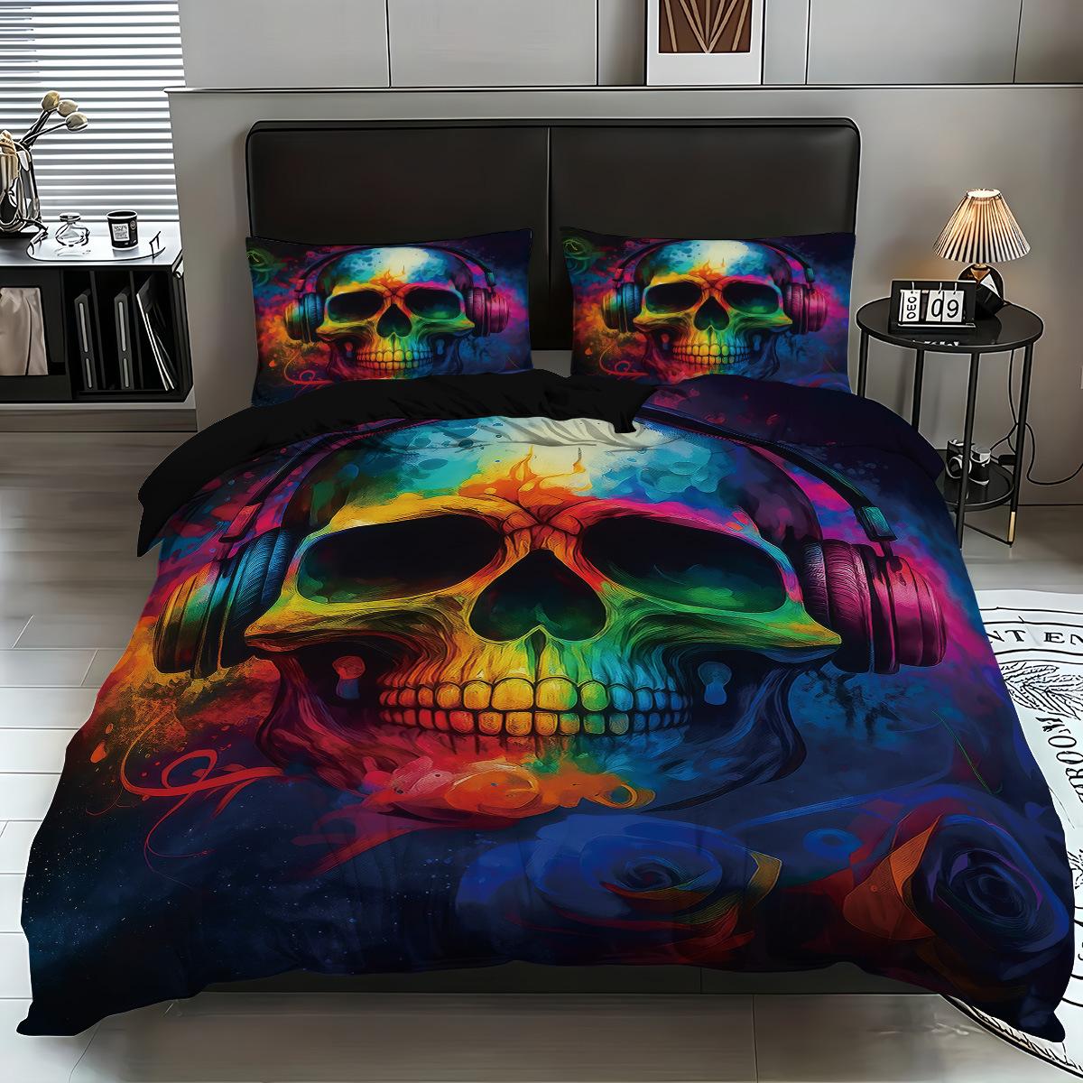 

Three-Piece Skull 3D Printing Bedding Autumn And Winter Skin-Friendly Abrasive Quilt Cover Pillowcase 135x200