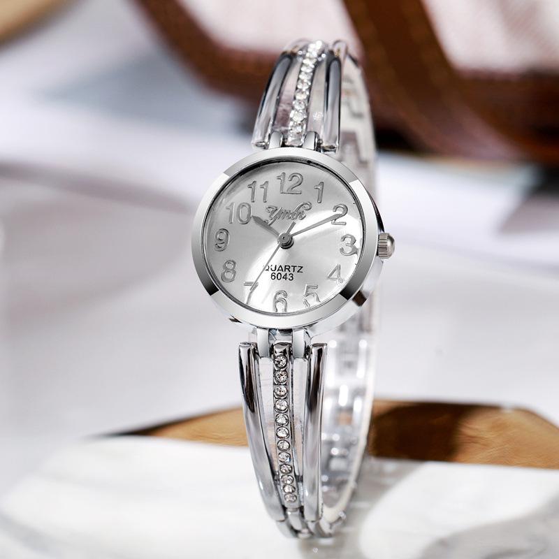 Stylish Women's Korean Rhinestone Steel Band Quartz Watch with Bracelet Bangle