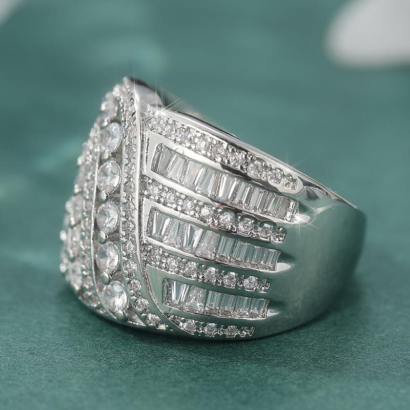 Luxury Inlaid White CZ Women's Ring Exquisite CopperColor Geometry Daily Wear Party Jewelry Anniversary Gift