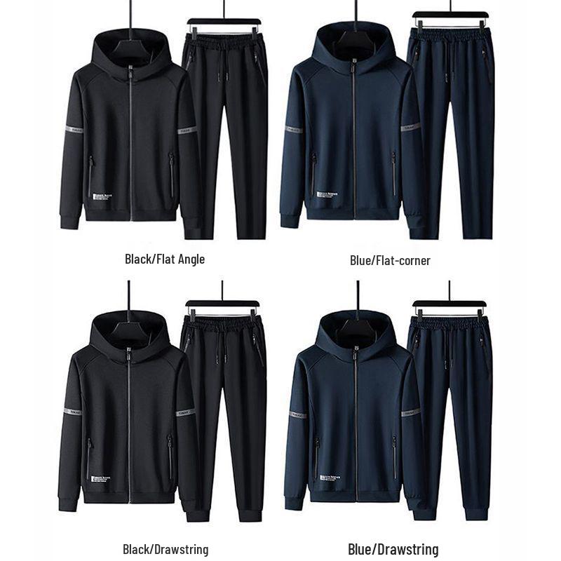 Męski zestaw bluzy z kapturem i spodni z podszewką z polaru Włoski Dzięcioł