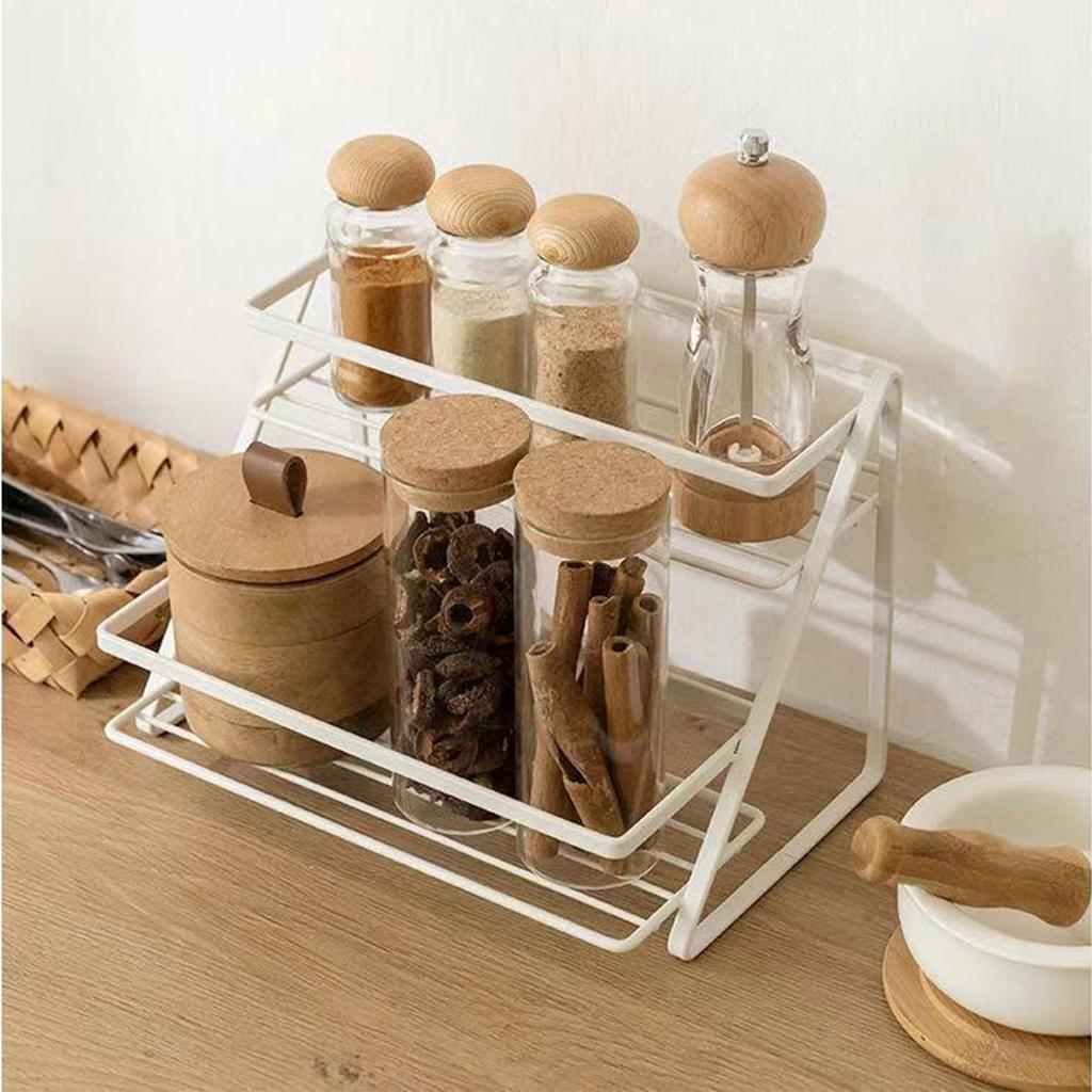 Kitchen Countertop Storage Rack Space Saving Multifunctional 2 Tiers Spice Toiletries Makeup Counter Standing Shelf