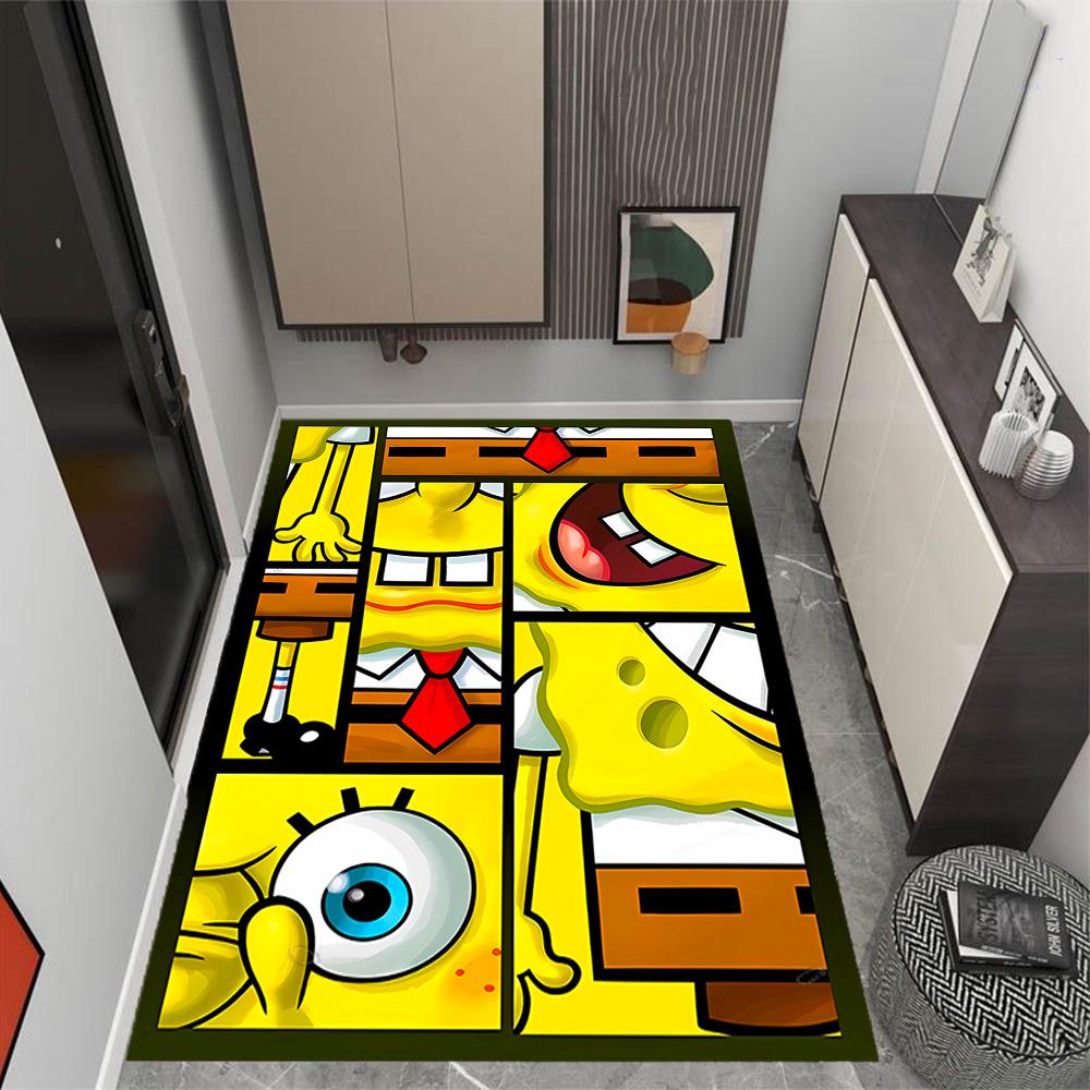 Happy Spongebob Happiness Themed Anti-Slip Rugs - Polyester Home Decor, Suitable for Bedrooms, Living Rooms, Doorways, Studios, and Decorations