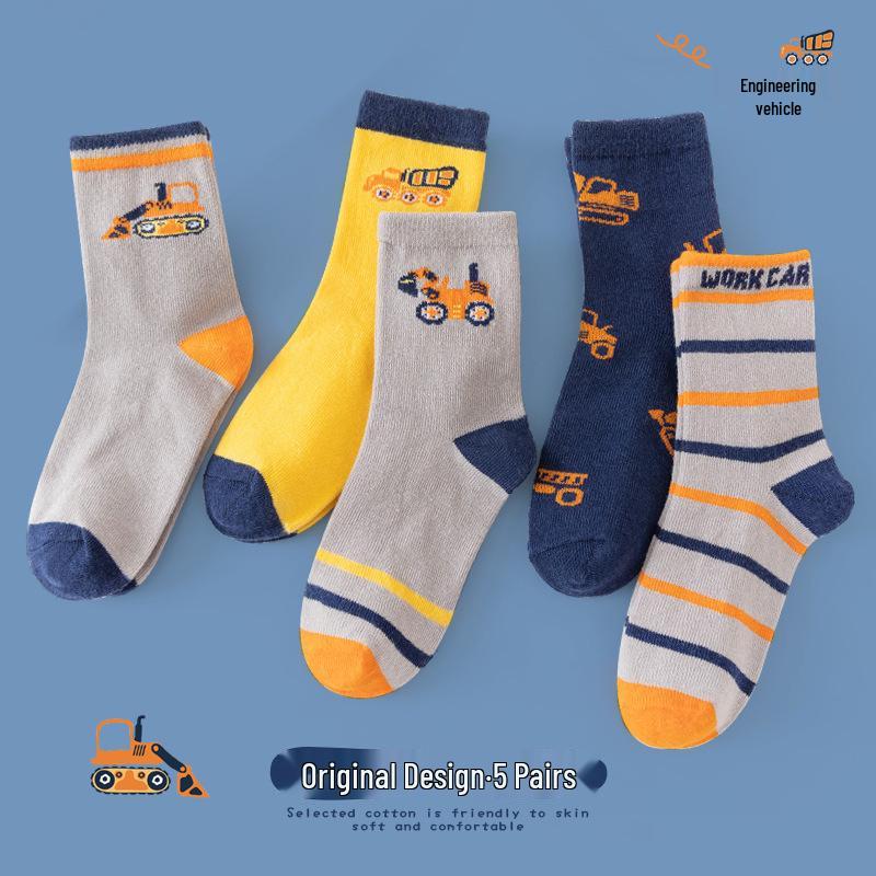 Trendy Cartoon Cotton Mid-Calf Socks for Boys & Girls - Cute Spring/Autumn Style for Kids