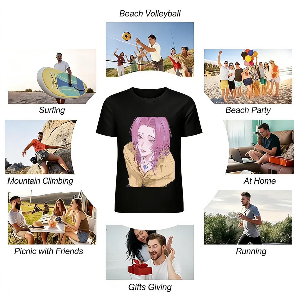 Y2K Style Pink-haired Character Print Casual Top Trendy Loose Long-sleeve T-shirt For Daily Commute Pure Cotton T-shirt