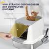 Large Stainless Steel Litter Box, Enclosed Metal Cat Litter Tray with Scoop, Deodoriser Bag, Front-Entry and Top-Exit
