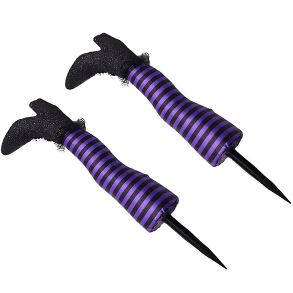 Witch Legs  Festival With Lights Halloween Striped Witch Prosthetic Legs With High Heels Outdoor Garden Terrace Decoration Halloween Decoration 2pcs