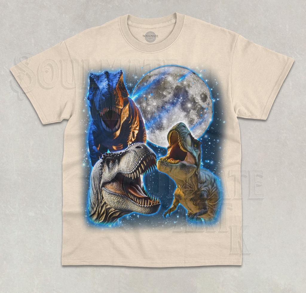 Three T-Rex Dino T- Shirt Funny Three Wolf Parody Dinosaur Unisex Graphic Shirt
