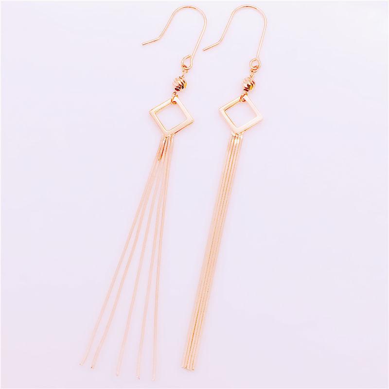 Изысканные Высококачественные Дизайнерские Полые Ромбовидные Блестящие Серьги с Бахромой Элегантные Женские Позолоченные Розовым Золотом Ручная Работа Милые Серьги