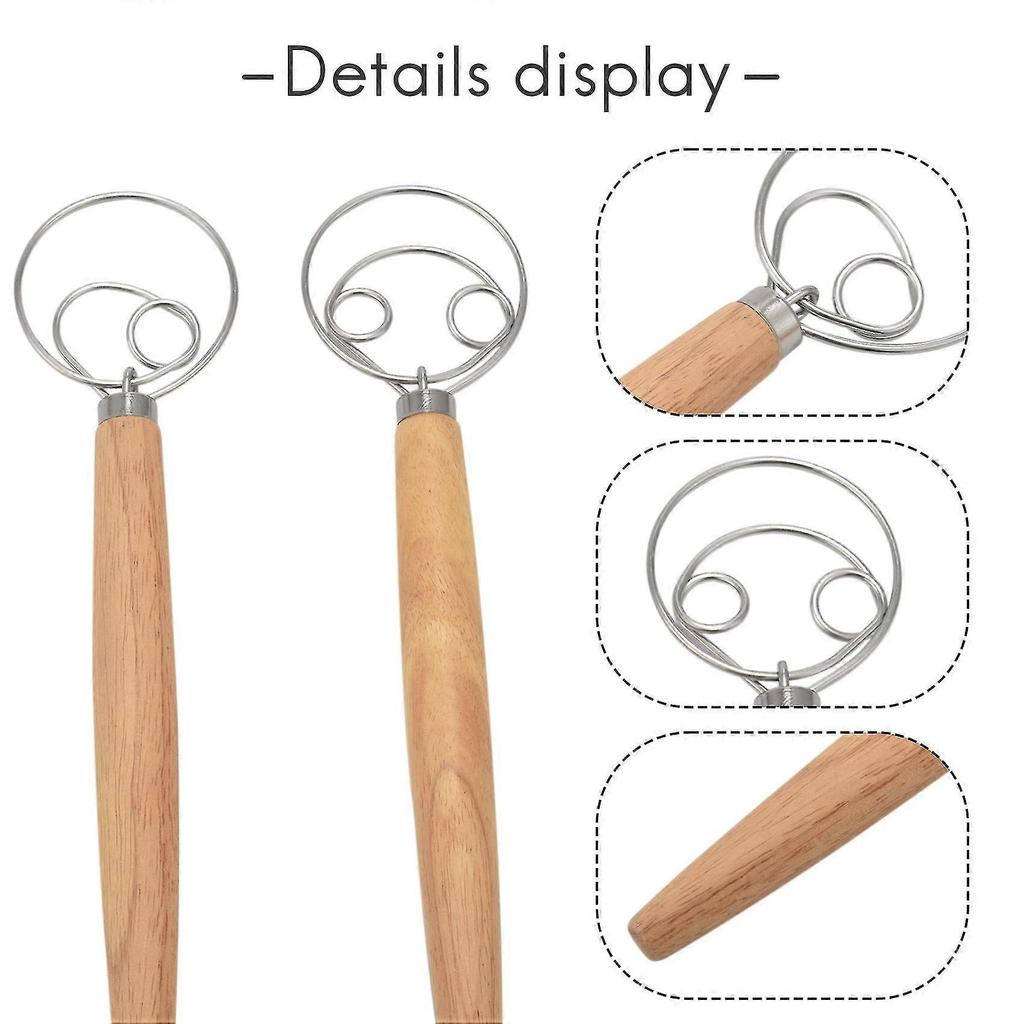 Danish Dough Whisk Hand Mixer,2Pcs Stainless Steel Dough Mixer with 2 Dough Scrapers for Pizza Doug