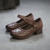 2026 Summer New Retro Elegant Small Heel Hollow Out Ventilated First Layer Cowhide Magic Clip Women Shoes