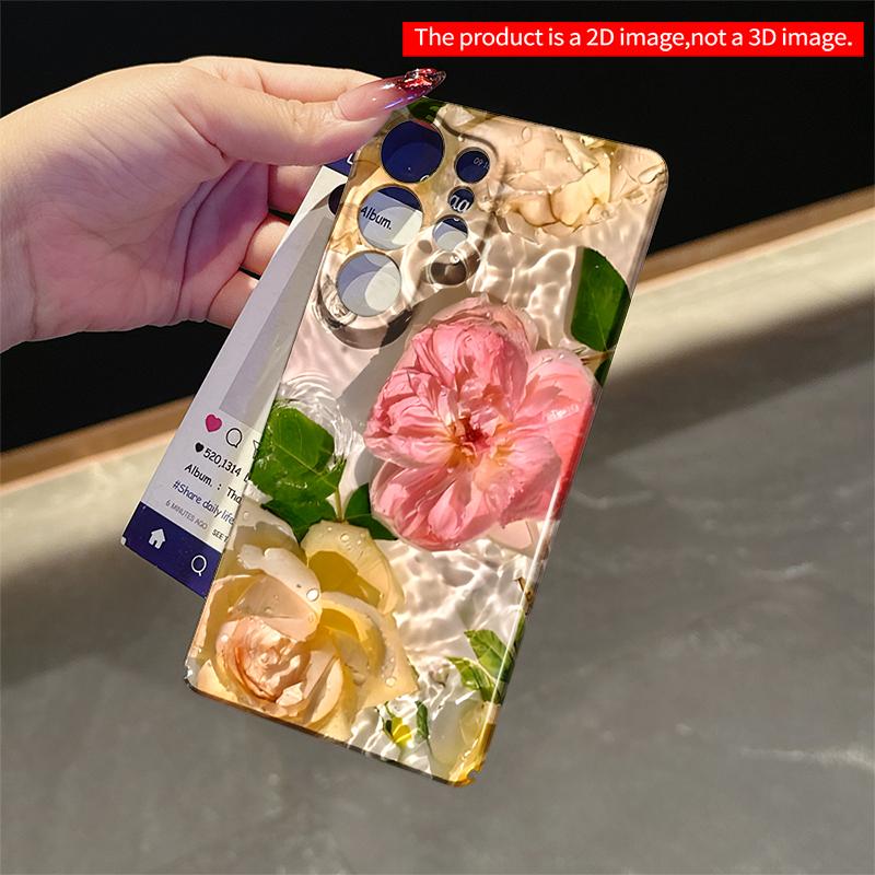 2DFlat Samsung phone case Pink and white roses floating on water Applicable to Galaxy S23 S24 S25ULTRA S26 A12 A14 A15 A16 A54 A55