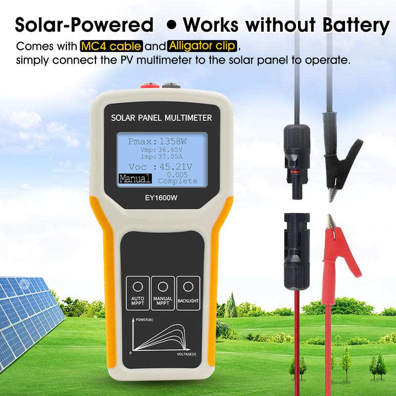 Solar Panel MPPT Tester 1600W, Portable Photovoltaic Multimeter Tracking Max Power Point Watt Volt Current, Open Circuit Voltage