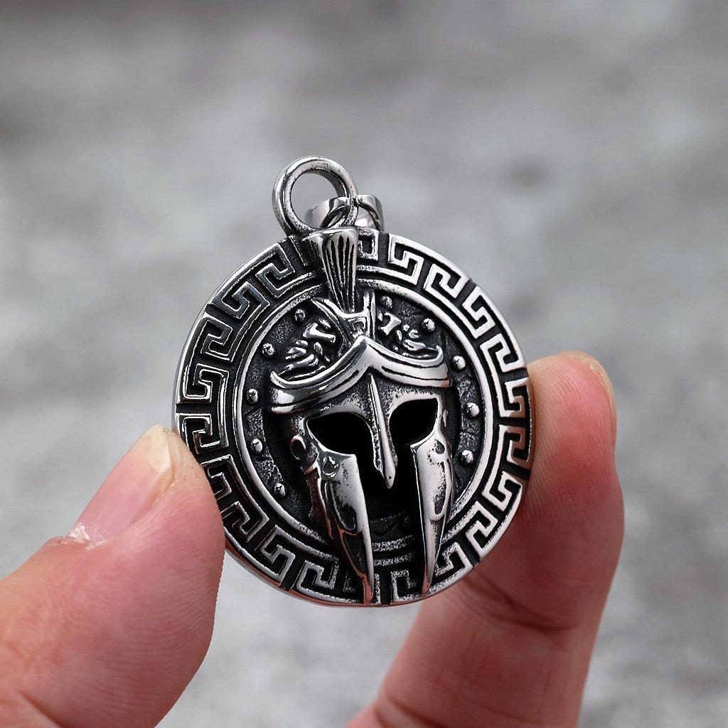 Antique Spartan Warrior Mask Pendant Necklace Stainless Steel Mens Jewelry Single Sided Design