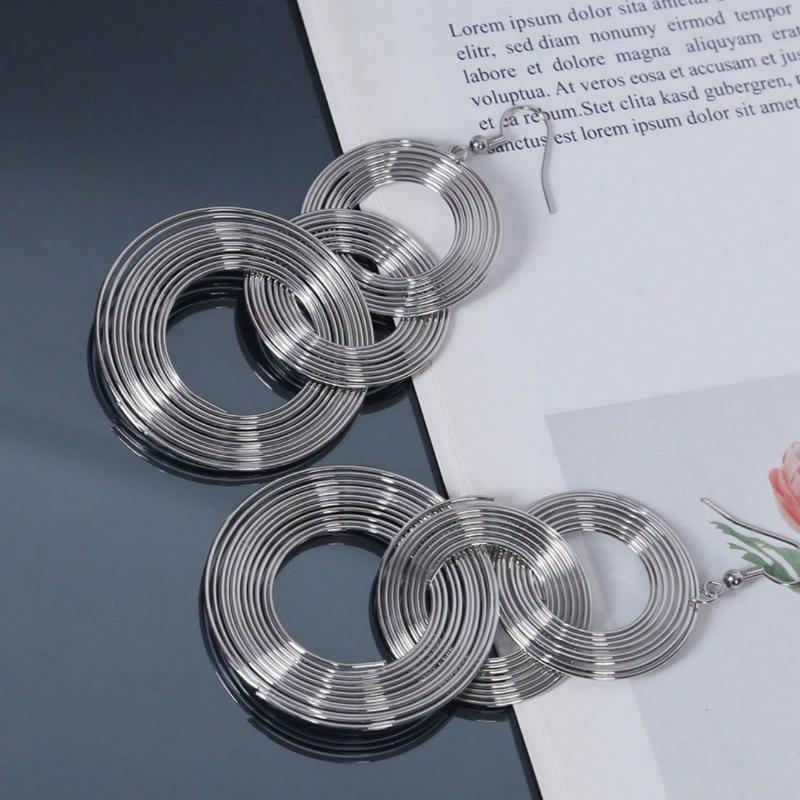 1 Pair Personalized Metal Multi-Layer Circle Hoop Earrings, Exaggerated Vintage Big Circle Long Dangle Earrings for Women