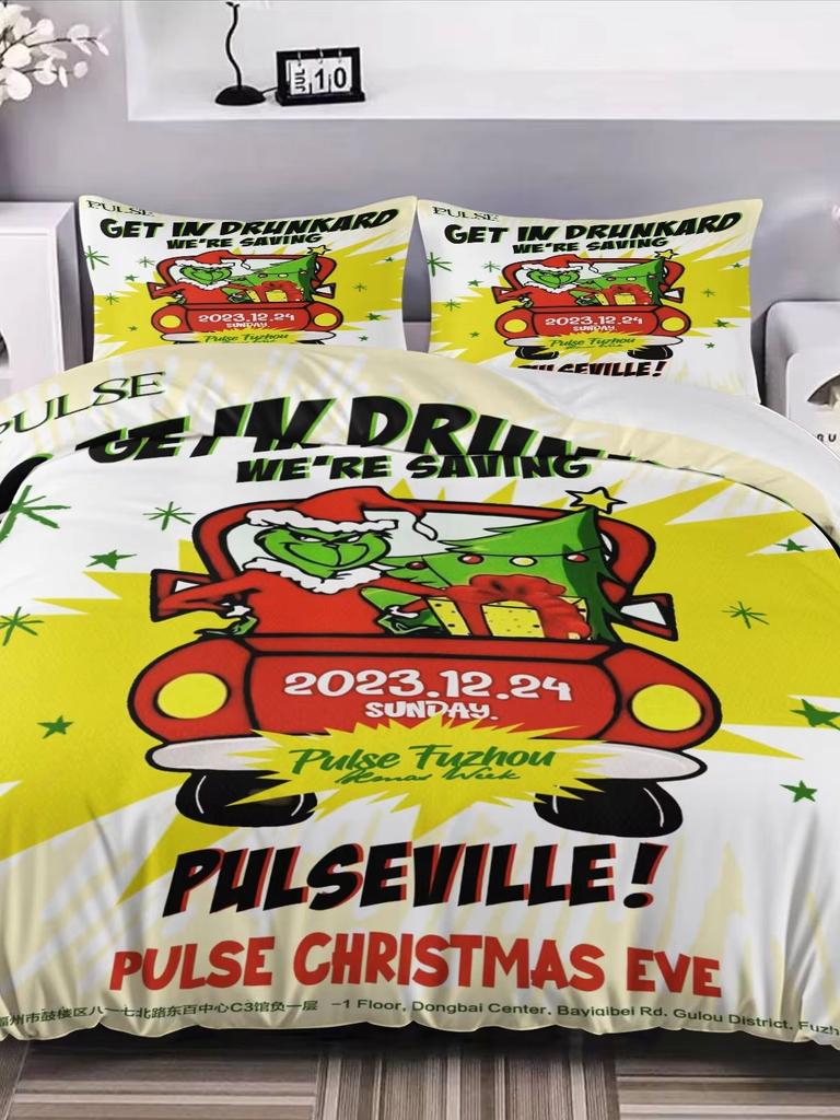 NEU Green Monster Stole Christmas Komfort Bettwäscheset Bettwäscheset Grinch Bettbezug-Set King Queen Größe Für Jungen Mädchen Geschenke