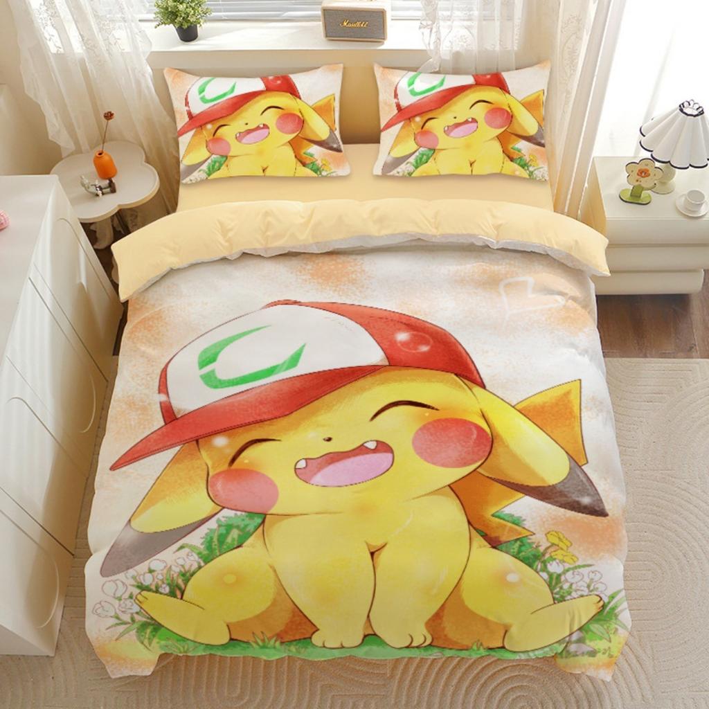 Anime Gengar P-Pokemon Steppdecke Bettbezug Kissenbezug 3D Gedruckt Pikachu Bettwäsche Set Kinder Bettbezug Mädchen Jungen Urlaubsgeschenke