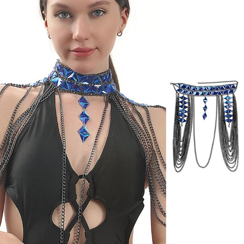 Mehrschichtige Schulterketten Quasten Körperketten Kristall Taille Bauchketten Legierung Körper Schmuck für Strand Nachtclub