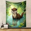 "Cartoon Otter by Serene Forest Pond" Patterned Tapestry Decorative Wall Hanging, Home Bedroom Living Room Decor