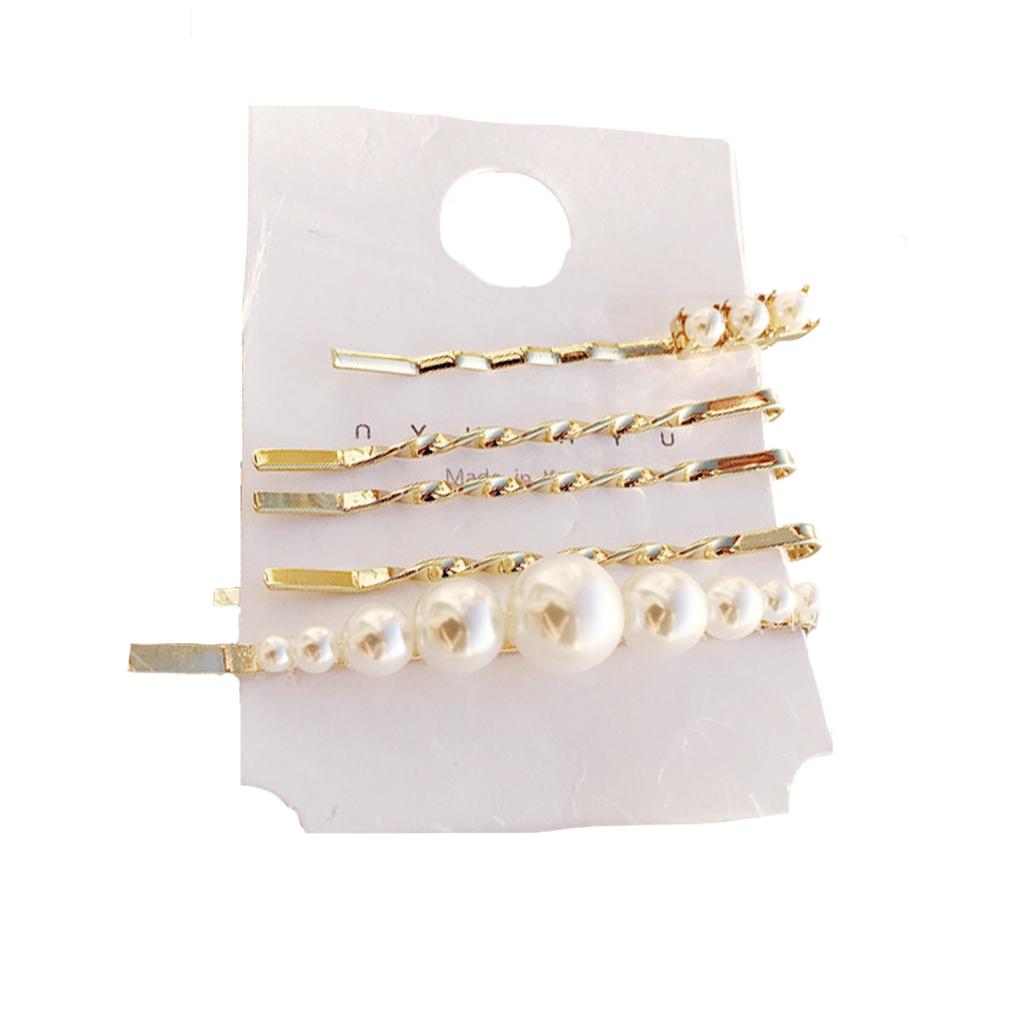 4Pcs Faux Pearl Hair Clips Set Pins Non-slip Barrette Women Girls Hairpin Headwear Type 1