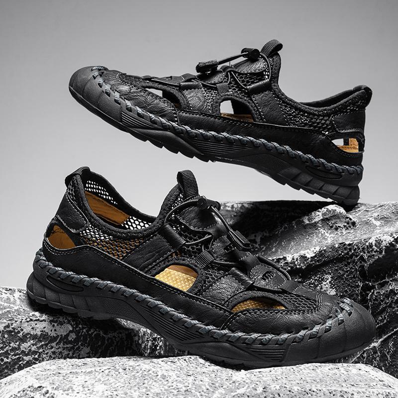 Fashion Slip-on Men's Sports Shoes Handmade Sandals Net Footwear Breathable Light Soft Casual Shoes Summer Wading Aqua Shoes Mesh Flats