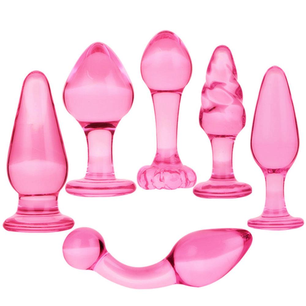Pink Ribbed Glass Butt Plug Masturbation Sex Toy Explore Ass Play Women Man Gspot Stimulate Orgasmic Lesbian Backdoor Game