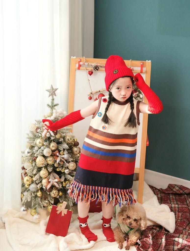 Girls' Knitted Tassel Skirt Dress - Autumn/Winter Baby Wool Vest Dress