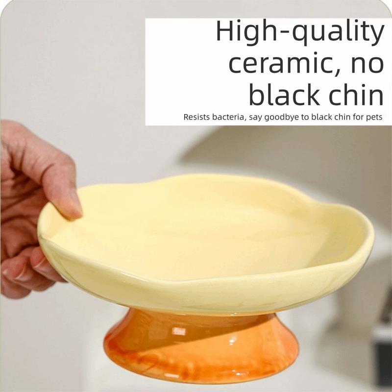 Flower Shape Ceramic Cat Bowl Anti-Tip Tall Footed Elevated Cat Bowl Oblique Mouth Anti-Slip Raised Pet Bowl Small Dogs
