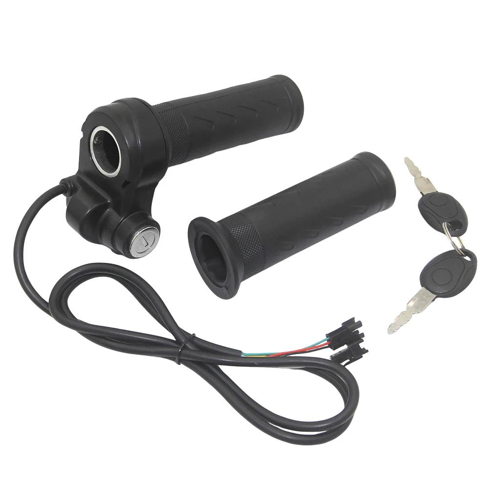 Universal Voltage E-Bike Scooter Twist Throttle Grip with Lock Key Waterproof Speed Regulating Handle Electric Motorcycle Parts