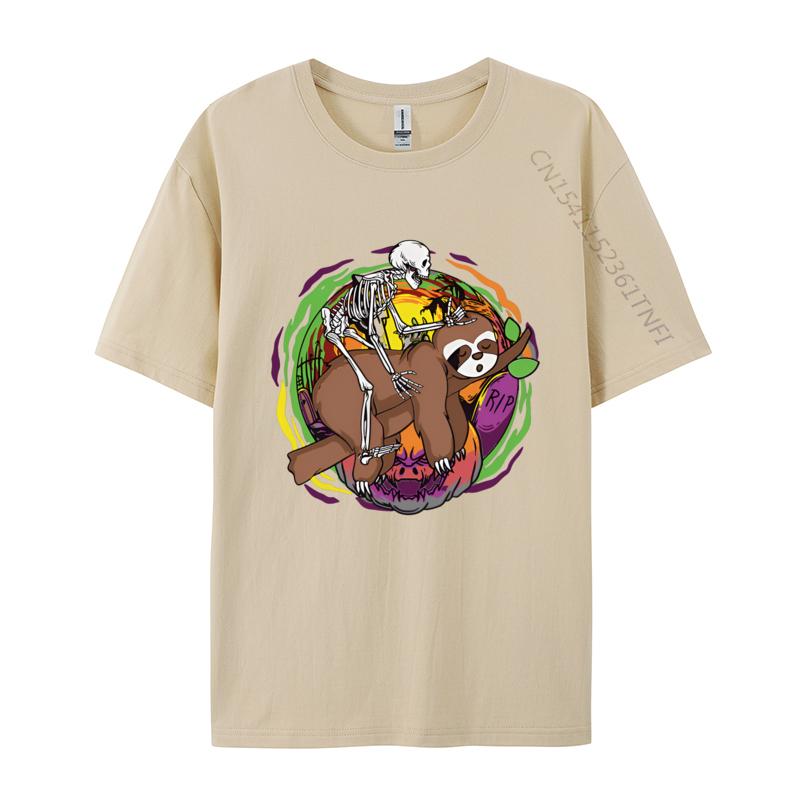 Skeleton Riding Sloth Lazy Halloween TShirt Hot Sale Boy Tops T Shirt Printed On Tshirts Cotton T Shirts For Unisex