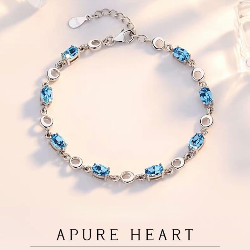 Women's Bracelet Silver/Topaz/Crystal 16 Cm Silver/Blue Elegant Fashion Jewelry