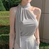 Dongdaemun Slim Fit Halter Neck Vest – Women’s Versatile Ribbon Top Highlighting Collarbone and Figure