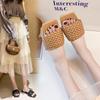 Women's Summer Clip On Flat Bottomed Slippers Casual Square Head Knitted Strap Beach Sandals Shoes 35-42