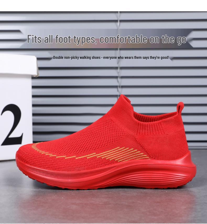 Women's Flyknit Lightweight Slip-on Sneakers: Breathable, Soft Sole Running Shoes for Spring and Summer