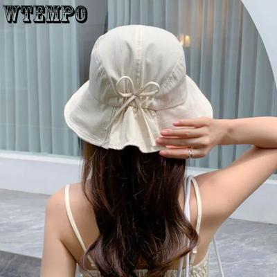 Cloth Bow Women's Foldable Fashion Sun Protection Adjustable Hats Solid Color Spring Summer Wide Brim Sun Hats