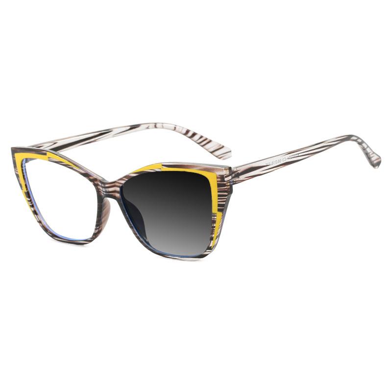 Trendy Cat Eye TR90 Photochromic Reading Glasses for Women Anti Blue Light Hyperopia Prescription Eyewear Color Matching Frame