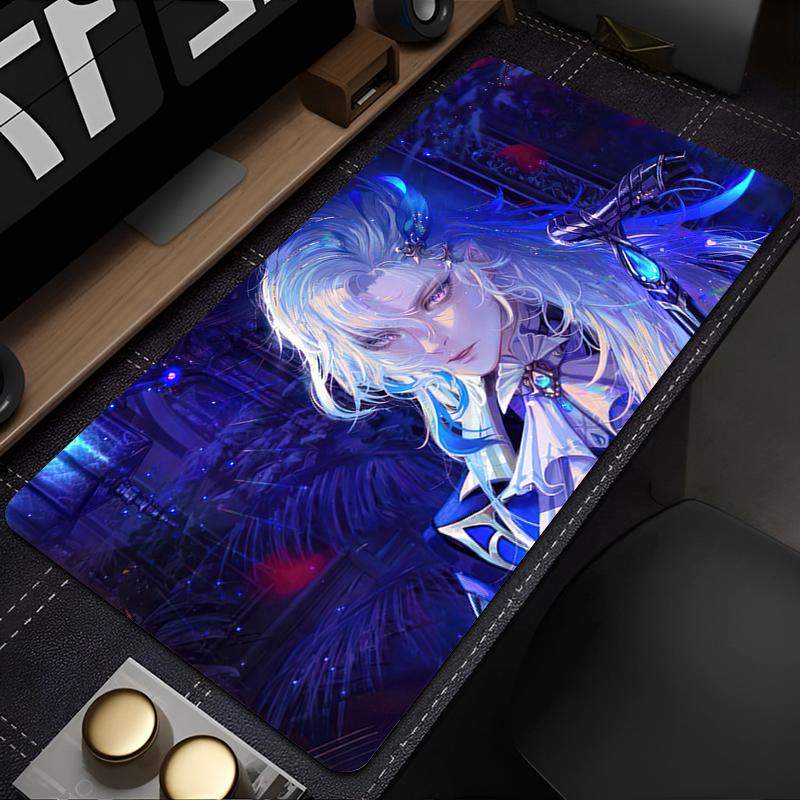 Gaming Mouse PadLarge Desk MatAntislip Rubber Base Stitched Edges Blue Glowing Anime Guy Print for Gaming Office Desk Use